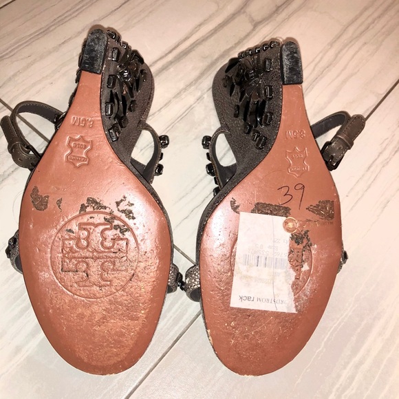 Tory Burch Rhinestone Gray Wedge Sandal - Picture 7 of 7